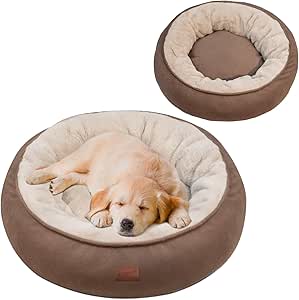 EvcgoX Fluffy Dog Bed, Dog Basket, Diameter 70 cm, Doughnut Dog Cushion, Washable Dog Basket, Dog Bed for Medium Dogs, Double-Sided Dog Cushion for All Seasons (Brown)