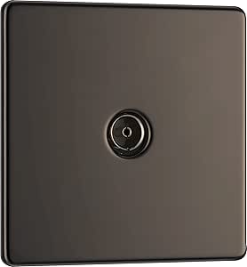 British General FBN60-01 FBN60 Screwless Flat Plate 1 Gang Coaxial Socket, Black Nickel
