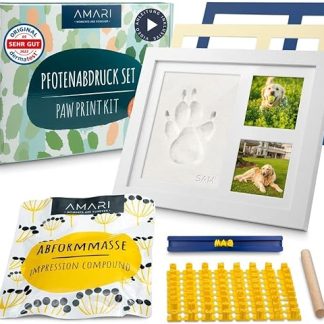 Amari ® Paw Print Set - Animal Print Set with Letters, Numbers and Picture Frame - Paw Print Set Dog Paw Print Set Cat Gift for Dog Owners Memory Dog Picture Frame (1)