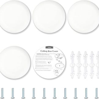 CP3540 Ceiling Cover Plate, Diameter 13.6 cm, High-Quality Round Control Box Cover, Plastic, Paintable Blank Plate with Mounting Brackets, Screws, Hidden Ugly Hole (White) Pack of 5