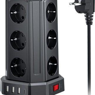 Sameriver 12-Way Power Strip with 5 m Extension Cable, 4 USB Multiple Sockets with Surge Protection, Socket Tower Multiple Plug for Home, Office