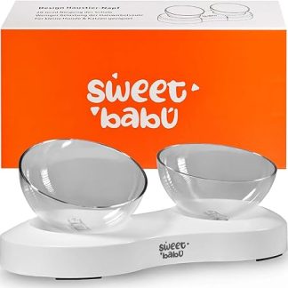 SweetBabú Premium Double Cat Bowl, Non-Slip Feeding Station for Cats and Small Dogs, Tilting Feeding Bowl, Protects the Spine, Dishwasher-Safe