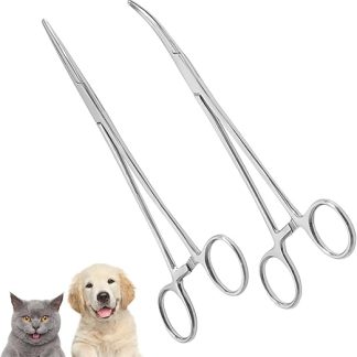 2 pieces 12.5 cm straight and curved heads hook remover pliers, tweezers set made of stainless steel, artery clamp, hook remover fishing, loosening pliers, fishing, sawtooth design, for cats and dogs