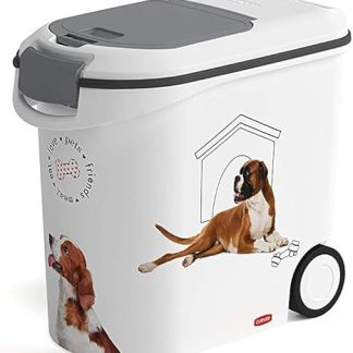 Curver 241095 Food Container 12 kg I 35L, White/Grey/Love Pets Dogs, 49.3 x 27.8 x 42.5 cm