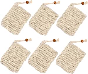 Healvian Pack of 6 Handmade Soap Storage Bags Holder Sack Soap Making Accessories Bowl Soap Bag with Drawstring Cosmetic Sink Dove Body Soap Drying