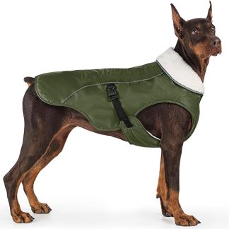 EMUST Winter Dog Coat, Waterproof, Adjustable Dog Coat, for Small/Medium to Large Dogs, for Winter, Green, L