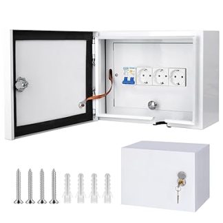 CHENGPI Surface-Mounted Distribution Box with 2P 50A Leakage Protector, Distribution Box with 3 x Sockets 250 V/16 A for Wiring - 8 Modules