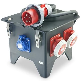 Mobile solid rubber distributor SPITZ CEE plug 400 V/32 A H07RN-F 5 x 6 mm² with 2 x CEE 400 V/16 A IP65 + 3 x Schuko 230 V/16 A IP68 with FI/LS