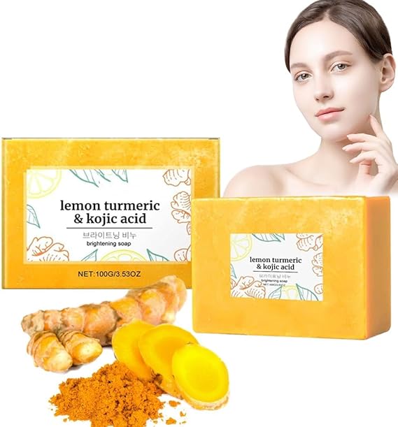 Lightening Soap with Lemon, Turmeric and Kojic Acid, Moisturising and Brightening Soap, Soap for Clean Pores, Turmeric Soap Piece for Dark Spots, Soap for Face and Body