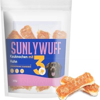 SunlyWuff Dental-Knochen Hund, 200g Doppelseitig mit Huhn, Huhn-Kausnack，60% Hoher Proteingehalt