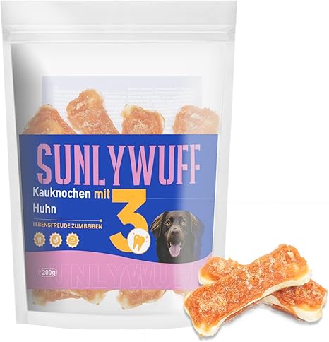SunlyWuff Dental-Knochen Hund, 200g Doppelseitig mit Huhn, Huhn-Kausnack,60% Hoher Proteingehalt