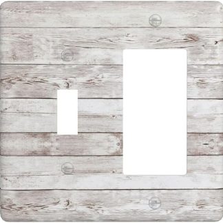 Vintage White Wood Plank Grain 2 Gang Light Switch Cover Plates Decorative Combination Toggle Rocker Decora Wall Plate Rustic Wooden Distressed Electrical Switchplate Faceplate for Farmhouse Bathroom