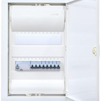 Hager Flush-Mounted Distributor 2-Row VU24NC Ready for Connection Wired with Terminal Block 1x FI 4-Pin + 1x 3-Pin + 5x 1-Pin LS B16A