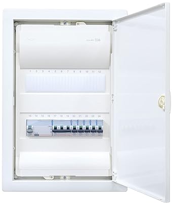 Hager Flush-Mounted Distributor 2-Row VU24NC Ready for Connection Wired with Terminal Block 1x FI 4-Pin + 1x 3-Pin + 5x 1-Pin LS B16A