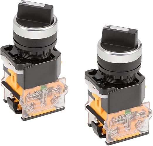 sourcing map 2 Pcs 2 Position Rotary Selector DPST 440V 10A 22mm Mounting Hole Dia Lock
