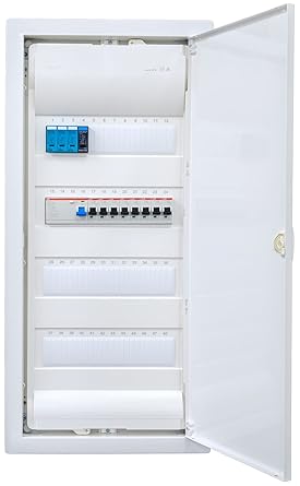 Hager VH48NC Cavity Wall Distributor 4 Rows with Surge Protection Wired with Terminal Block Assembly ABB 1x FI 4-pin + 8x LS B16A