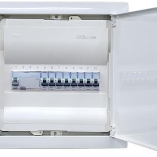 Hager Cavity Wall Distributor 1 Row VH12NC Ready for Connection Wired with Terminal Block 1x FI 4-Pin + 8x LS B16A