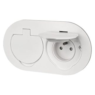 Stainless steel double recessed socket, floor socket IP55, hinged lid, plug-in terminal, type E French