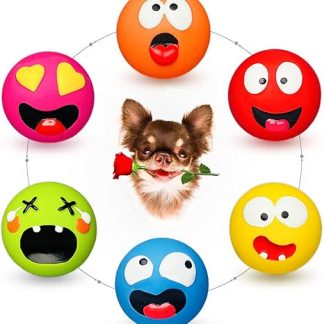HOLYSTEED Dog Toy Small Dogs, Latex Dog Toy, Squeaky, Soft Puppy Toy, Small Puppy, Squeaky Dog Ball with Smile Face, Pack of 6