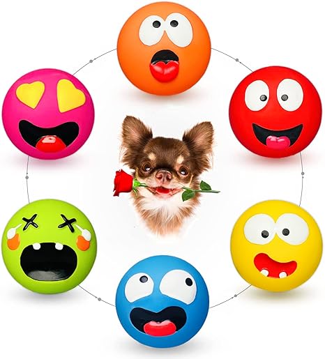 HOLYSTEED Dog Toy Small Dogs, Latex Dog Toy, Squeaky, Soft Puppy Toy, Small Puppy, Squeaky Dog Ball with Smile Face, Pack of 6