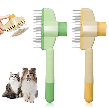 Pack of 2 Self-Cleaning Pet Flea Comb Grooming Brush, Grooming Brush for Cats and Dogs, Cat Hair Brush with Release Button, Cat Dog Brush for Massaging and Cleaning Hair