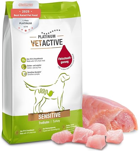 PLATINUM - VETACTIVE Sensitive Dog Food Made from Meat Juice Cooking - 5 kg Dog Food Dry Nutrient Rich Like Barf - Especially Tasty Dry Dog Food for Food-Sensitive Dogs