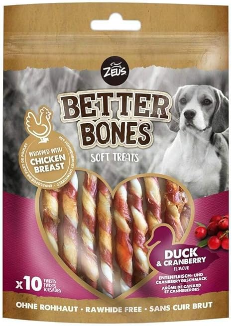 Zeus BetterBones Twisted Dog Chew Sticks with Duck Meat and Cranberry Flavour, 10 cm, 114 g (Pack of 1)