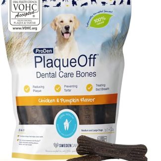 ProDen PlaqueOff Chew Bones for Dogs Dental Care, Pack of 13 Bones Dental Sticks for Medium and Large Dogs, Dental Bones for Plaque and Fresh Breath, Chicken & Pumpkin
