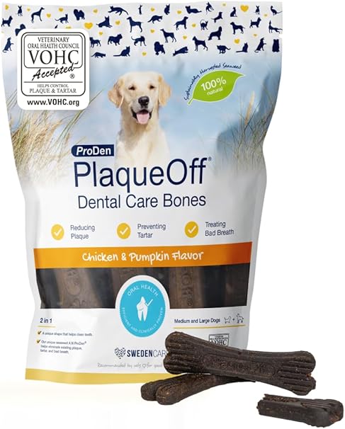 ProDen PlaqueOff Chew Bones for Dogs Dental Care, Pack of 13 Bones Dental Sticks for Medium and Large Dogs, Dental Bones for Plaque and Fresh Breath, Chicken & Pumpkin