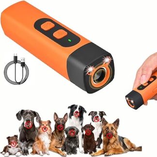HuaMuDM Anti Bell Device, Ultrasonic Dog Repellent with 3 Adjustable Frequencies LED Torch, Rechargeable Anti-Barking Ultrasonic Device, for Small Large Dogs Indoor Outdoor Dog
