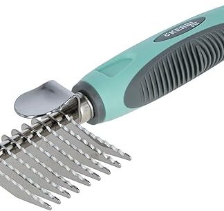 Kerbl Pet Dematting Comb, Dog Comb, 18.5 cm, Turquoise/Grey, 9 Serrated Stainless Steel Blades, for Undercoat/Top Coat