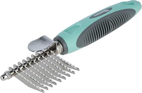 Kerbl Pet Dematting Comb, Dog Comb, 18.5 cm, Turquoise/Grey, 9 Serrated Stainless Steel Blades, for Undercoat/Top Coat