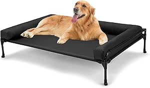 Veehoo Dog Bed Outdoor Large Dogs Cooling Raised Dog Bed with Removable Bloster, Washable Dog Travel Bed, Black, 104 x 69 x 23 cm