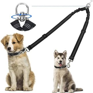Kelivi Dog Lead for Two Dogs - No Tangle, 360° Rotation-Free, Reflective Adjustable, Double Lead for Small and Large Dogs (Large)