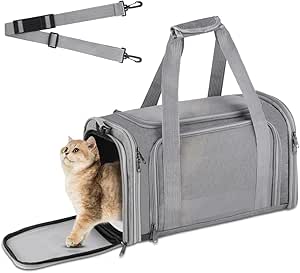 vsshe Foldable Dog Box, Dog Transport Box, Transport Bag for Cats, Dogs for Travel, Car, Plane, Lightweight Breathable Carry Box for Small and Medium Cat Rabbits Puppies up to 15 lbs (Grey)