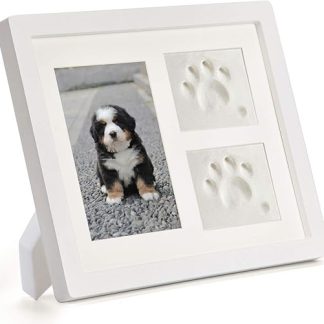 Dog or Cat Paw Prints Pet memorial Triple Photo Frame 4x6 With Clay Impression Kit, Perfect Keepsake picture Frame for Pet Lovers White/White