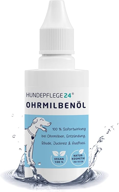 Hundepflege24 Ear Drops for Dogs - Ear Mites, Itching & Ear Inflammation Natural & Gentle Removal - Highly Effective, Immediate Ear Care for Dogs - Ear Mites Dog 50 ml