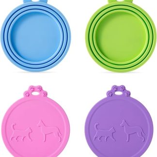 SLSON Pack of 4 Pet Food Can Lids for Pet Food Storage, Universal Silicone Can Lids for Can Food for Dogs and Cats, 4 Colours