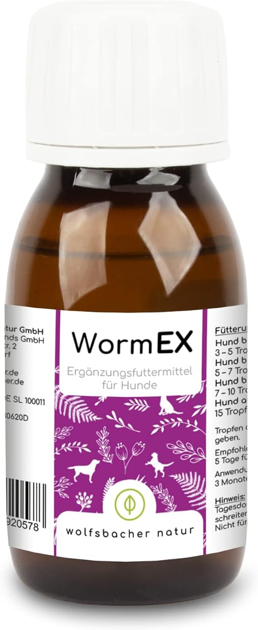 Wolfsbacher WormEx - Herbal Worm Treatment for Dogs, Effective Protection Against Worms and Parasites, Contains Walnut Oil, Hemp Seed Oil and Aloe Vera, Worm Treatment Dog Against Worms