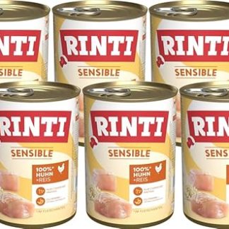 Rinti Sensitive Chicken + Rice, 6 x 400 g, Hypoallergenic Wet Food for Dogs, Gluten-Free & Soy Free, Only 1 Protein Source, For Sensitive Dogs and Allergy Sufferers, Complete Food