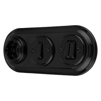 PR1 Series Flush-Mounted Porcelain Retro Socket, Switch, 3-Way, All-in-One, Black