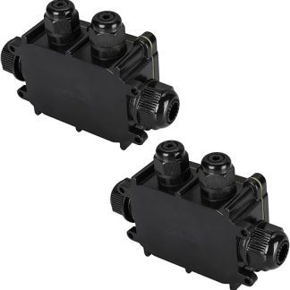 LVYXON Set of 2 Waterproof Junction Boxes, 4-Way Junction Box, IP68 Waterproof Junction Box, Diameter 4-9 mm, 9-12 mm, 12-15 mm, 450 V, 24 A, Black Outdoor Junction Box Garden