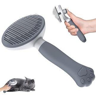Zivacate Cat Brush Dog Brush [Ergonomic Handle & One-Click Cleaning & Patented Design] Self-Cleaning Brush for Short & Long-Haired Dogs/Cats/Rabbits, Undercoat Brush (Grey)