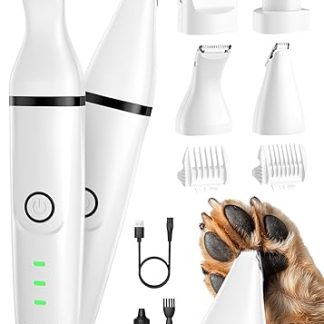 oneisall 4-in-1 Quiet Dog Cat Clipper, Rechargeable Dog Clipper, Paw Trimmer & Claw Grinder with 4 Multifunctional Cutting Heads for Body, Paws, Eyes, Ears, Face (White)