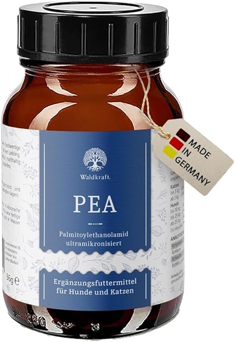 Waldkraft PEA Powder for Dogs and Cats, 98% Palmitoylethanolamide, Ultramicronised for High Bioavailability, High Purity, No Additives, 36 g in Light-Protecting Brown Glass