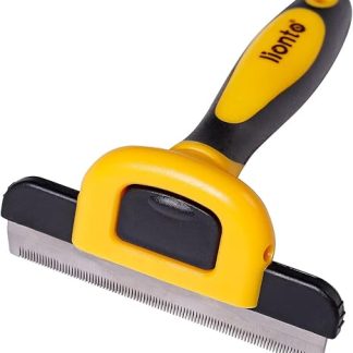 lionto Undercoat brush, non-slip handle & removable blade, wide, brush for dogs and cats, gentle grooming & rounded bristles, dog brush suitable for long and short fur, rust-proof