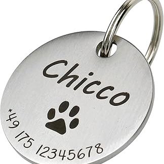 WIENS3D Dog Tag with Engraving – Personalised with Name – Diameter 23 mm – Name Plate for Collar – Dog Tag – Pendant Tag for Dogs – with Symbol Selection – Animal Tag for Dogs, Cats and Puppies
