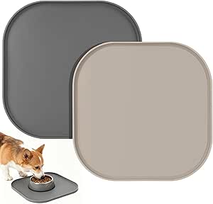 ITClosud Pack of 2 Waterproof Silicone Feeding Mat for Dogs and Cats, Silicone Mat Dog Bowl, Feeding Bowl Mat, Square Feeding Tray, Waterproof Non-Slip Feeding Bowl, 26 x 26 cm