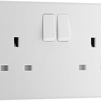 BG Electrical 922DP Switched Double Power Socket, Double Pole, Nexus 900 Series, White Moulded, Square Edge, 13A, 922DP