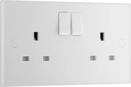 BG Electrical 922DP Switched Double Power Socket, Double Pole, Nexus 900 Series, White Moulded, Square Edge, 13A, 922DP